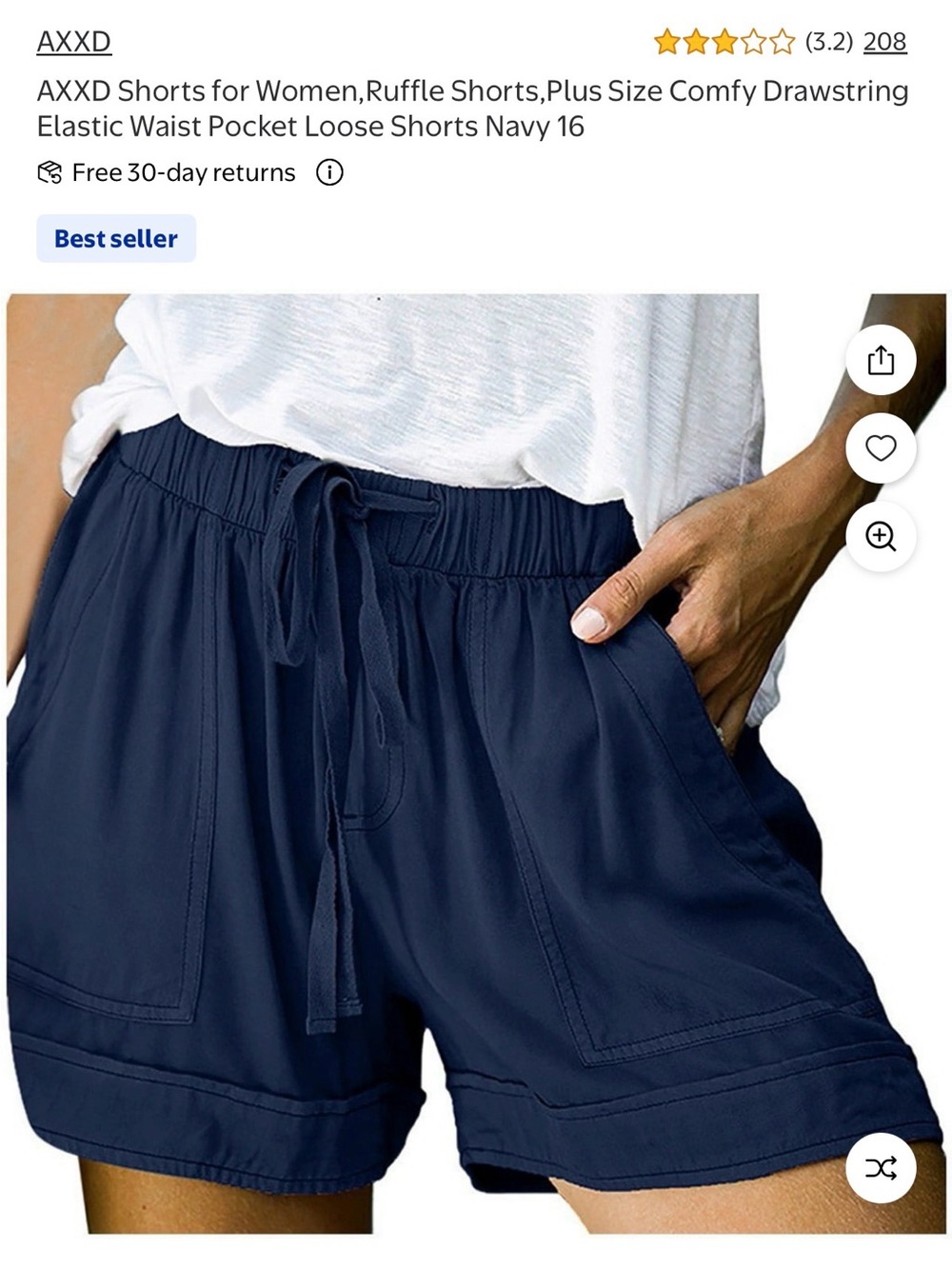 Navy Drawstring Ruffle Cargo Shorts for Women